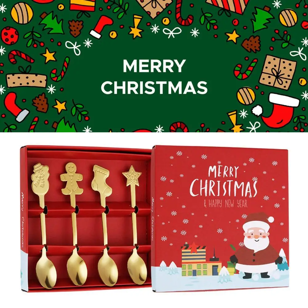 

Christmas Cutlery Set Dessert Spoons Snowman Christmas Stocking Cutlery Spoon Christmas Gift Box Gingerbread Spoon