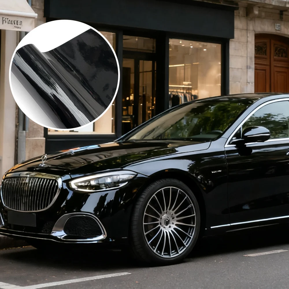 Autoaufkleber Vinyl Auto Tuning 145 x 300/600 cm glänzend schwarz Vinyl Wrap Dachhaube Türschutzfolie glänzend schwarz Wrap für Fahrzeug – Detail 9