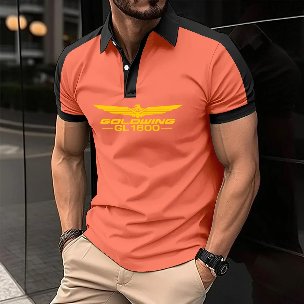 Description Picture 3 of itemHarajuku men's shirt 2024 cotton POLO shirt for men Golden Wing gl1800 Color matching Casual sports Korean short sleeve shirt