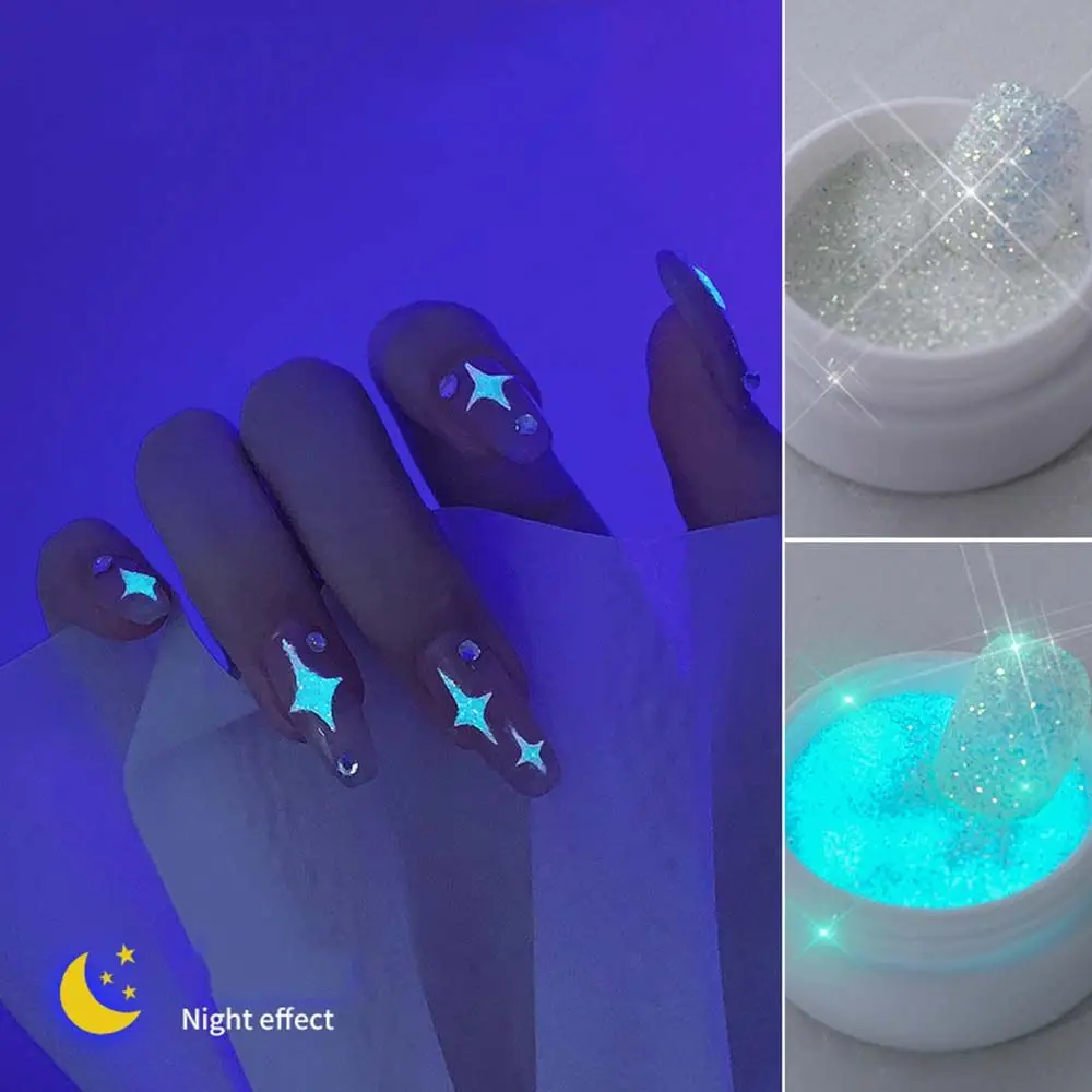 

6 Colors Luminous Nail Art Glitter Powders Glow In Dark Powder Sugar Nail Powder Pigment Dust Powder