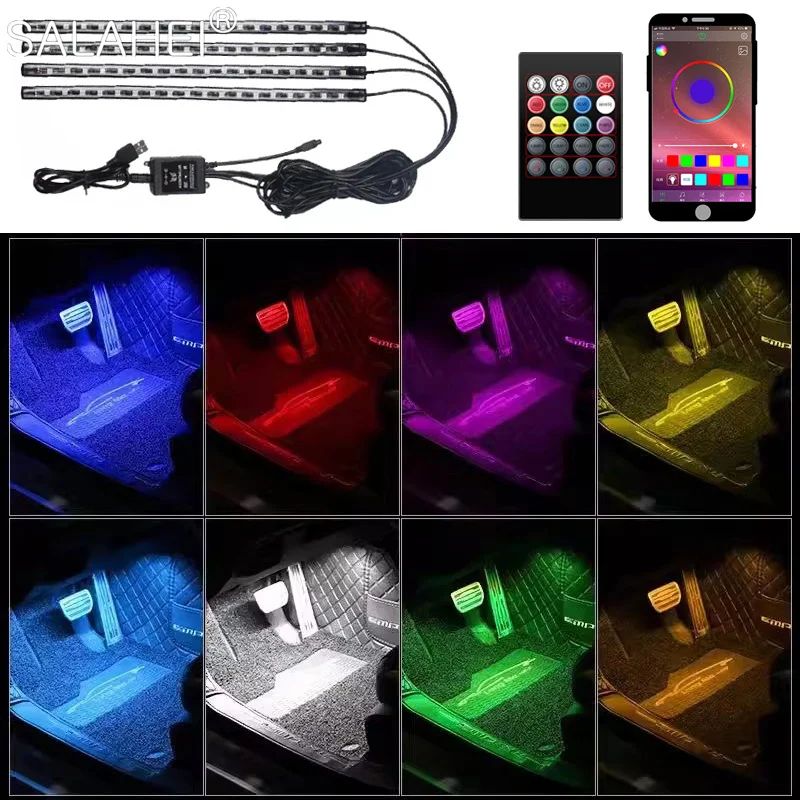 

Neon LED Car Interior Ambient Foot Strip Light Kit Accessories Backlight Remote App Music Control Auto RGB Decorative Lamps