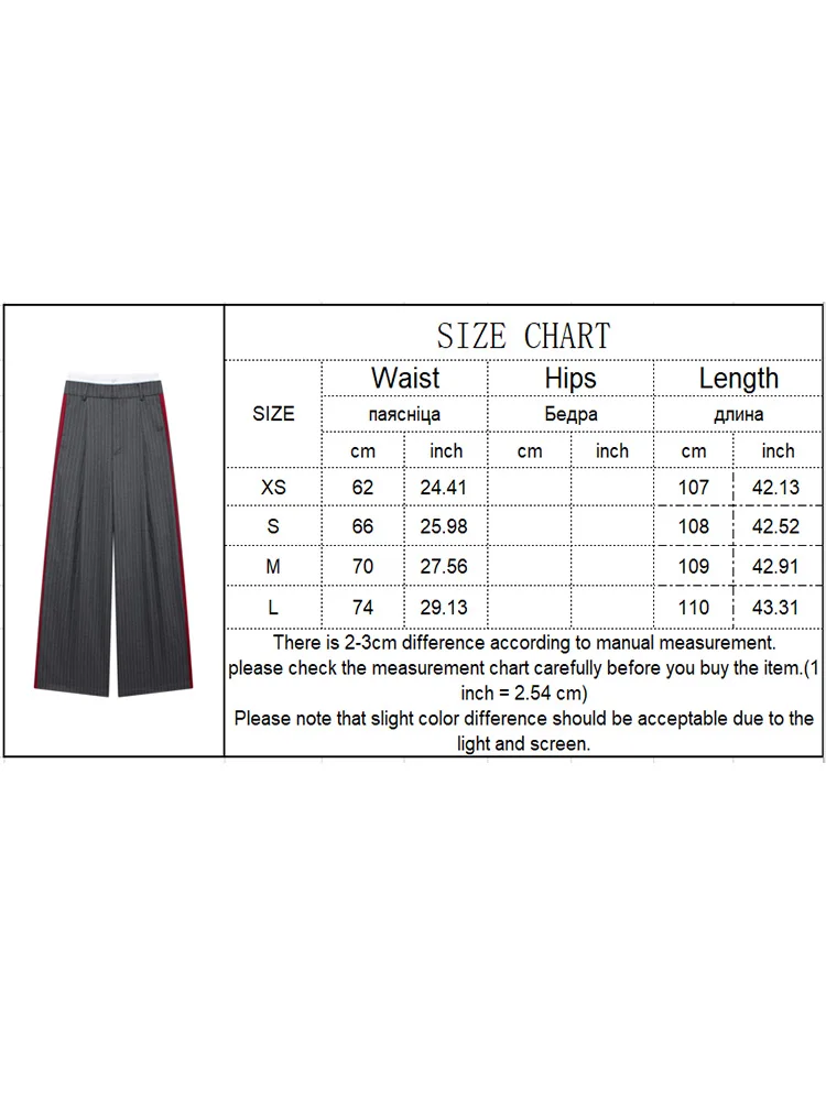 TFMLN 2024 Autumn Women Wide Leg Pants Vintage Stripe Print Decoration Red Side Splicing Female Pants Temperament Causal Pants