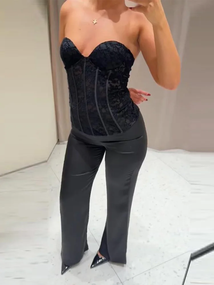 Samt-Spitzen-Korsett-Tops für Damen, sexy trägerloses, ärmelloses, rückenfreies Reißverschluss-Oberteil, charmante Damen-Frühlings-Clubwear, Partykleidung, neu – Detail 22