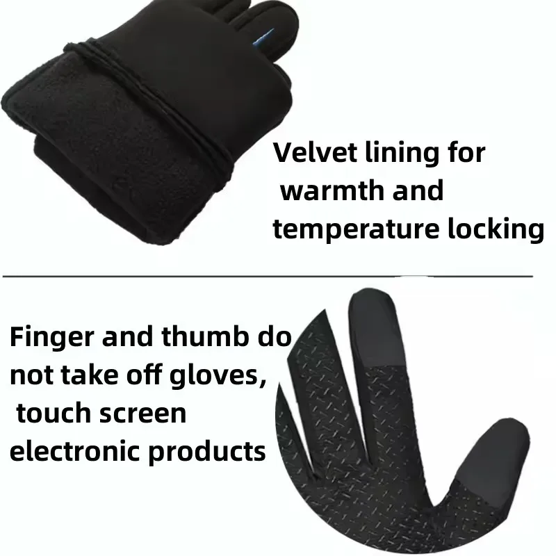 Winter Warm Gloves Thicken Fleece Lining Cycling Gloves Anti-Slip Cold-proof Thermal Touchscreen Outdoor Sports Ski Gloves