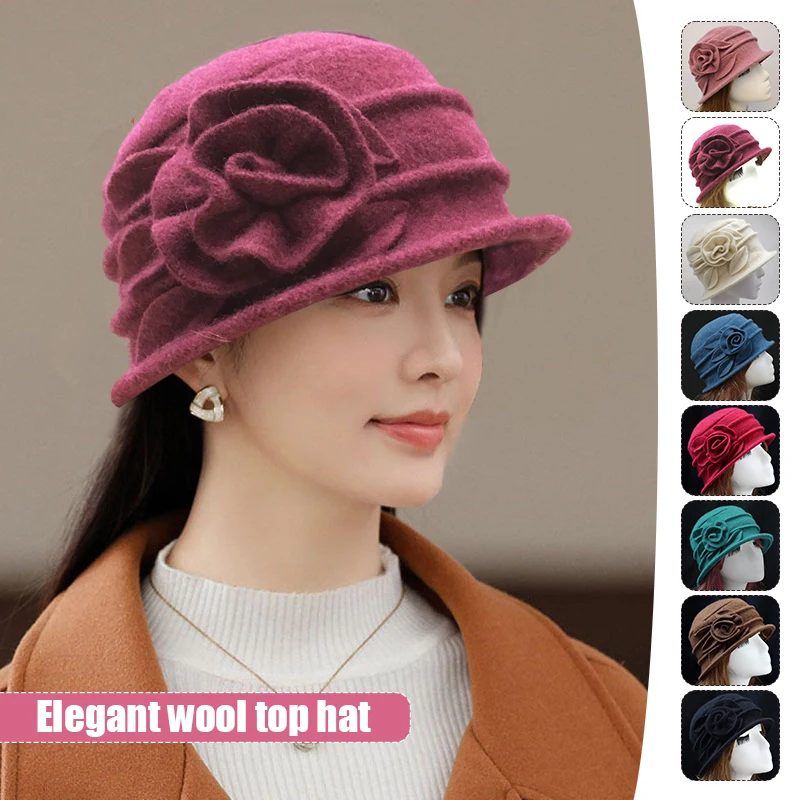 

Lady Party Formal Hats Women Elegant Dome Fedora Hats Winter Wool Felt Hat Mom Hats Autumn WarmBrim Cloche Cap