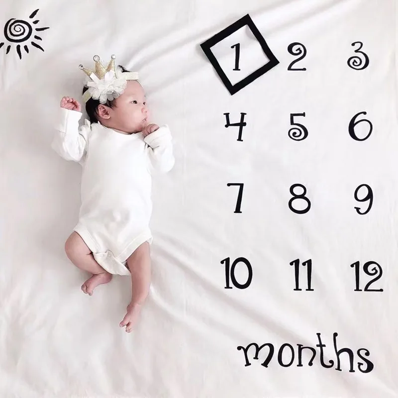 0-12M Baby Milestone Blanket Monthly Baby Blankets Newborn Soft Baby Photography Props Background Blanket Carpet - 2