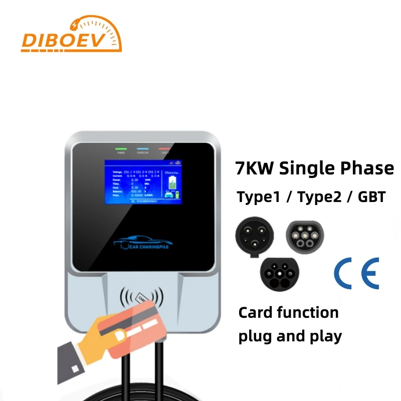 

7KW Electric Car Charging Station with RFID Cards EV Chargers Type1/Type2/GBT EV Wallbox Charger IEC62196-2 J1772