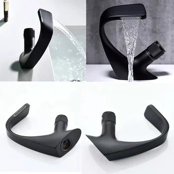 BAKALA อ่างล้างหน้าสีดำก๊อกน้ำร้อนเย็นห้องน้ำแตะสีดำ Chrome ห้องน้ำอ่างล้างหน้า Tap 2