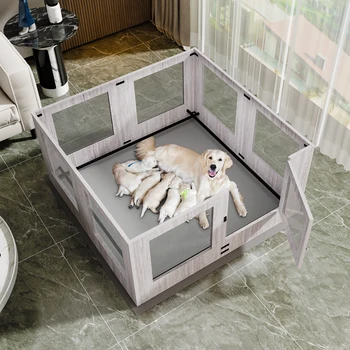 Tempered Glass Dog Puppies Playpen for Indoor Pet Whelping Pen Exercise Fence Box Cage with Waterproof Fertility Pad 2