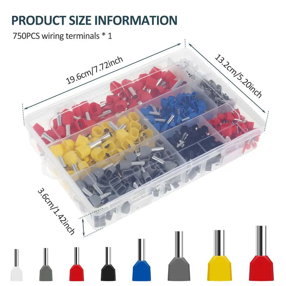 750PCS Double Wire End Ferrules Kit Multipurpose Reliable Twin Wire End Ferrules with Box Easy to Utilize for Cable Connecting image 5
