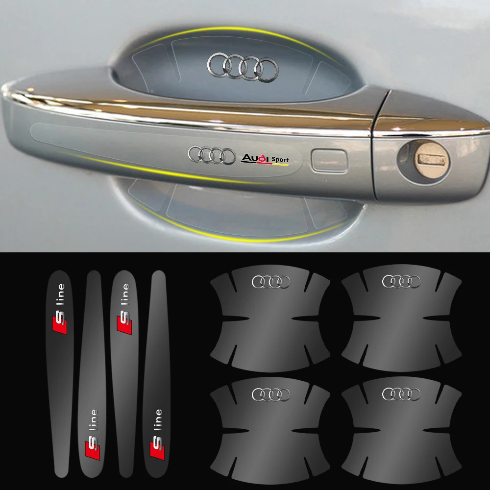 Car Door Handle Stickers 8PCS Car Door Bowl Handle Scratch Protective Stickers Transparent for Audi A4 B6 B7 B8 A6 C6 A5 Q7 Q5 A3 8P S3 8v RS SLINE TT A8