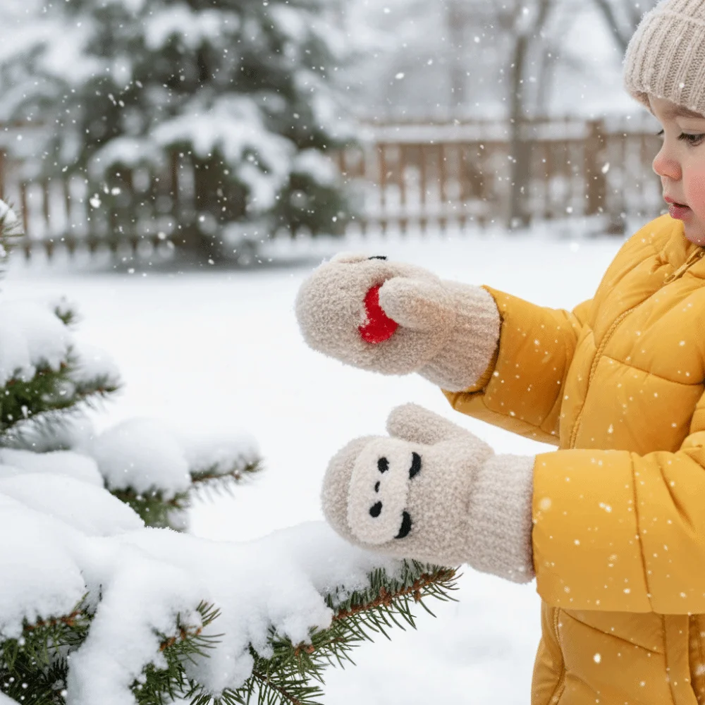 Warm Cartoon Baby Mittens Thick Anti Cold Hanging Neck Gloves Double Layer Children Gloves 1-3Year Girl Boy