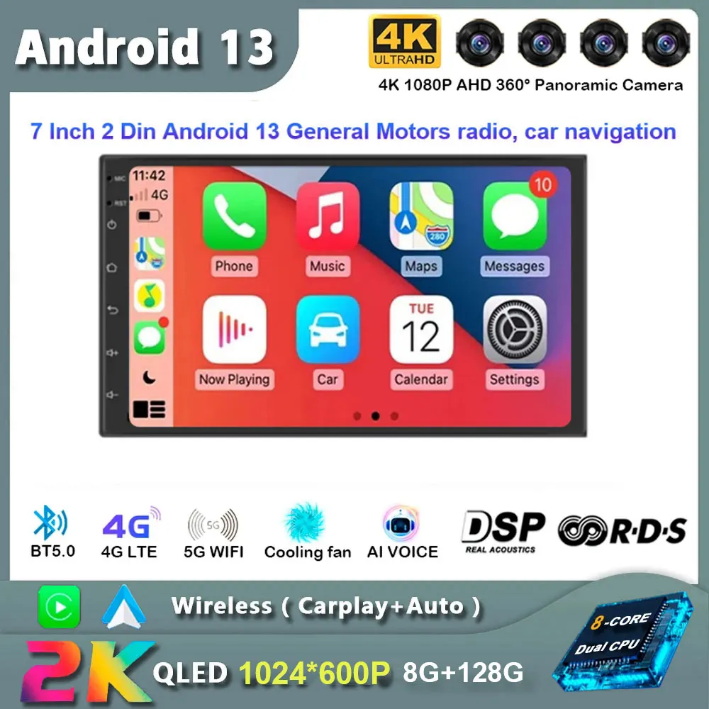

Автомобильный мультимедийный плеер, стерео-магнитола на Android 13, с 7 "экраном, Wi-Fi, 4G, Bluetooth, FM-радио, типоразмер 2 Din