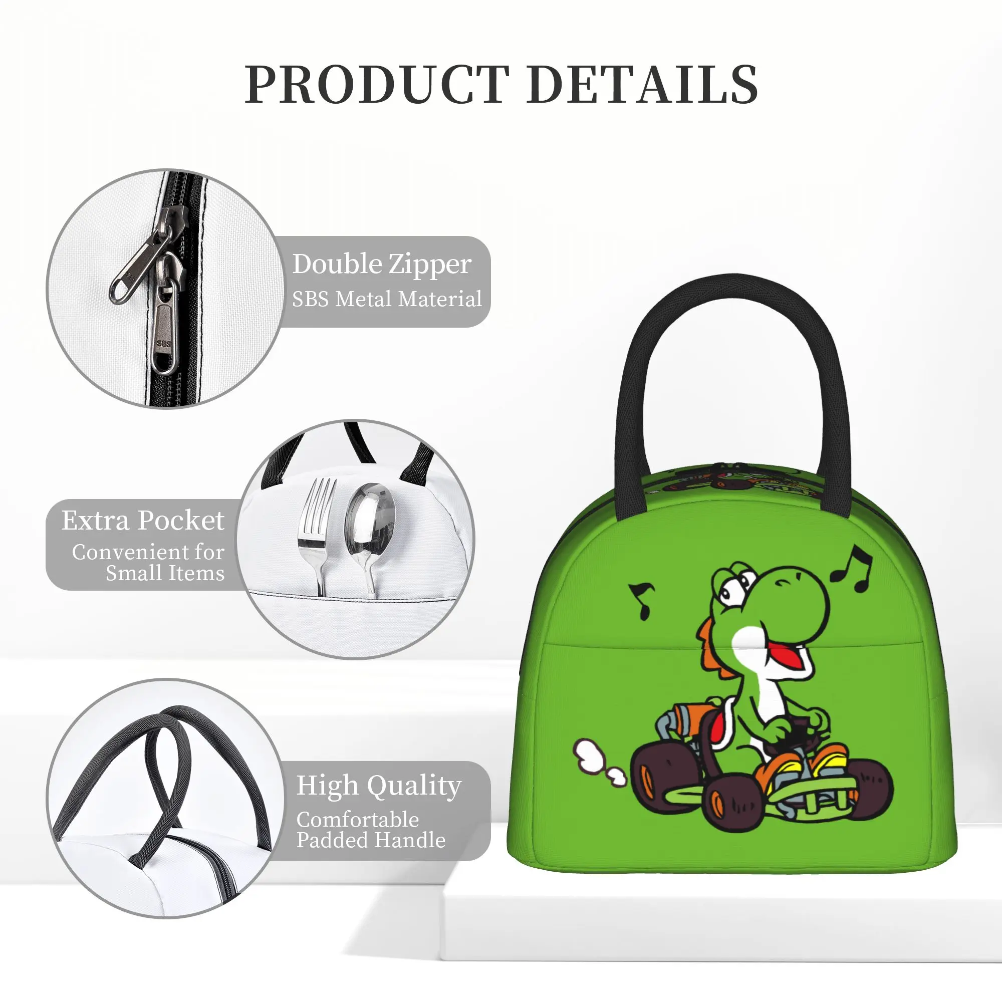 슈퍼 마리오 요시 보온 도시락 가방 보온 가방 재사용 가능 대형 토트 도시락 상자 도시락 파우치 업무용 여행용