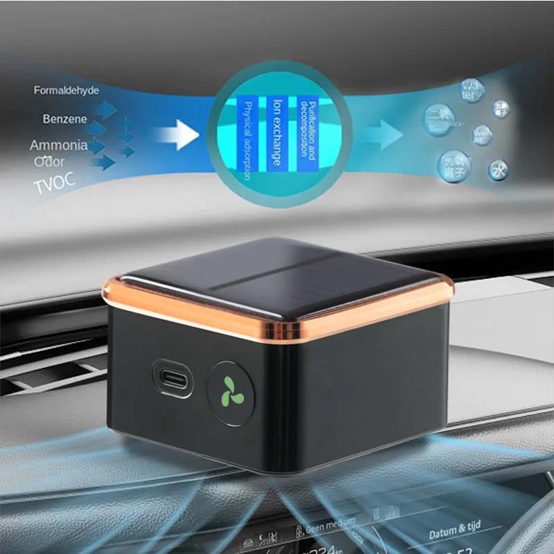 Car Air Purifier Solar Charging Formaldehyde Removal Haze Removal Small Negative Ion Car Disinfection Odor Cleaner