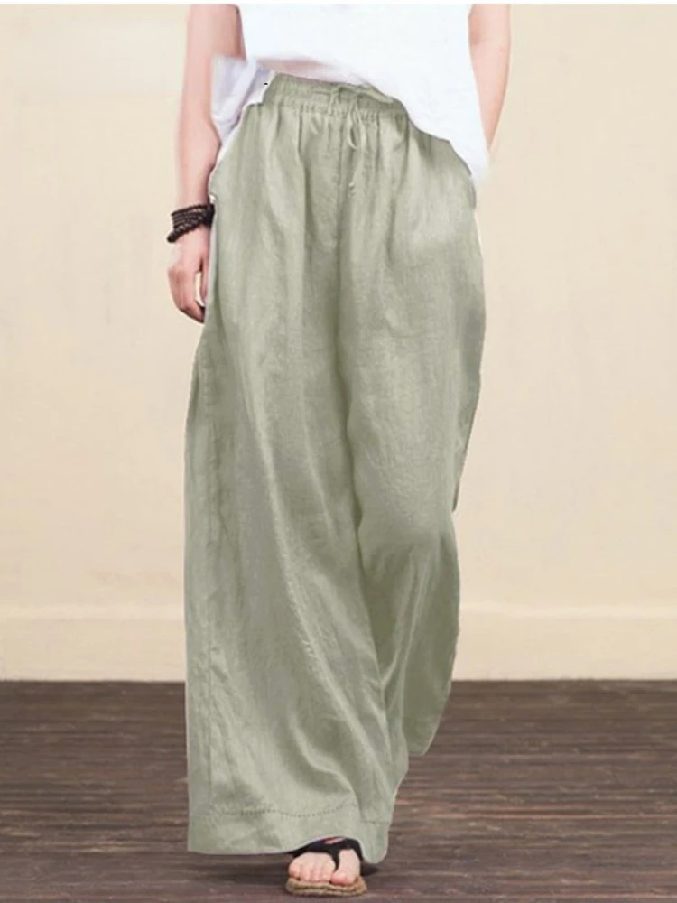 

Women Pants for Summer Casual Elastic Waist Pleated Oversize Loose 8 Sizes Full-length Wide-leg Pants for Women Commuting Style