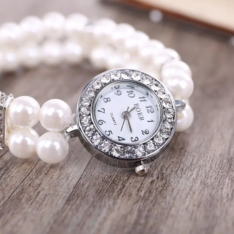 Fashion Women Watch Clock Casual Wristwatches Pearl Beaded Bracelet Watches Strap Quartz Wrist Watch Horloges Jewelry Gift women watches