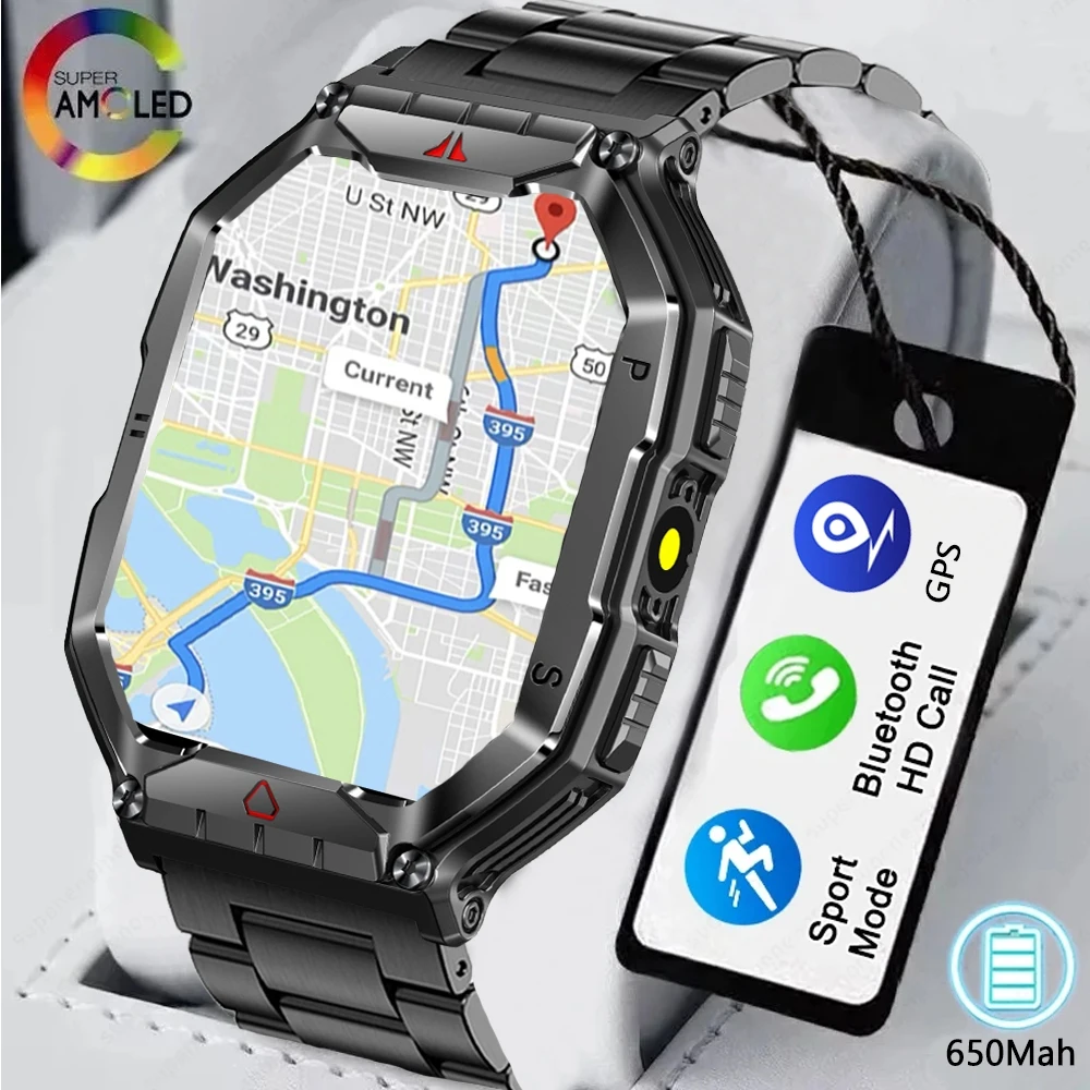 2024 Outdoor-Sport-Smartwatch, GPS-Tracking, 650 mAh Akku, 1 ATM, wasserdicht, Kompass, Bluetooth-Anrufuhr für Herren_voghion.com