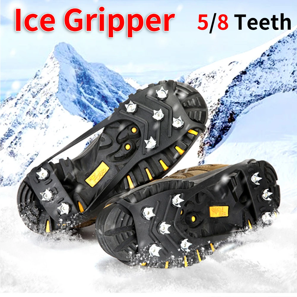 Ice Gripper Spike 5/8 Teeth for Shoes Winter Outdoor Anti-Slip Hiking Mountain Climbing Ice Snow Crampons Anti-slip Shoe Covers