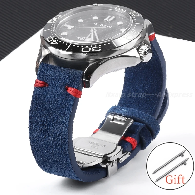 Cinturino In Morbida Pelle Scamosciata 18Mm 20Mm 22Mm Per Seiko Per Cinturino Omega Cinturino Con Fibbia A Farfalla Bracciale Vintage In Pelle Bovina