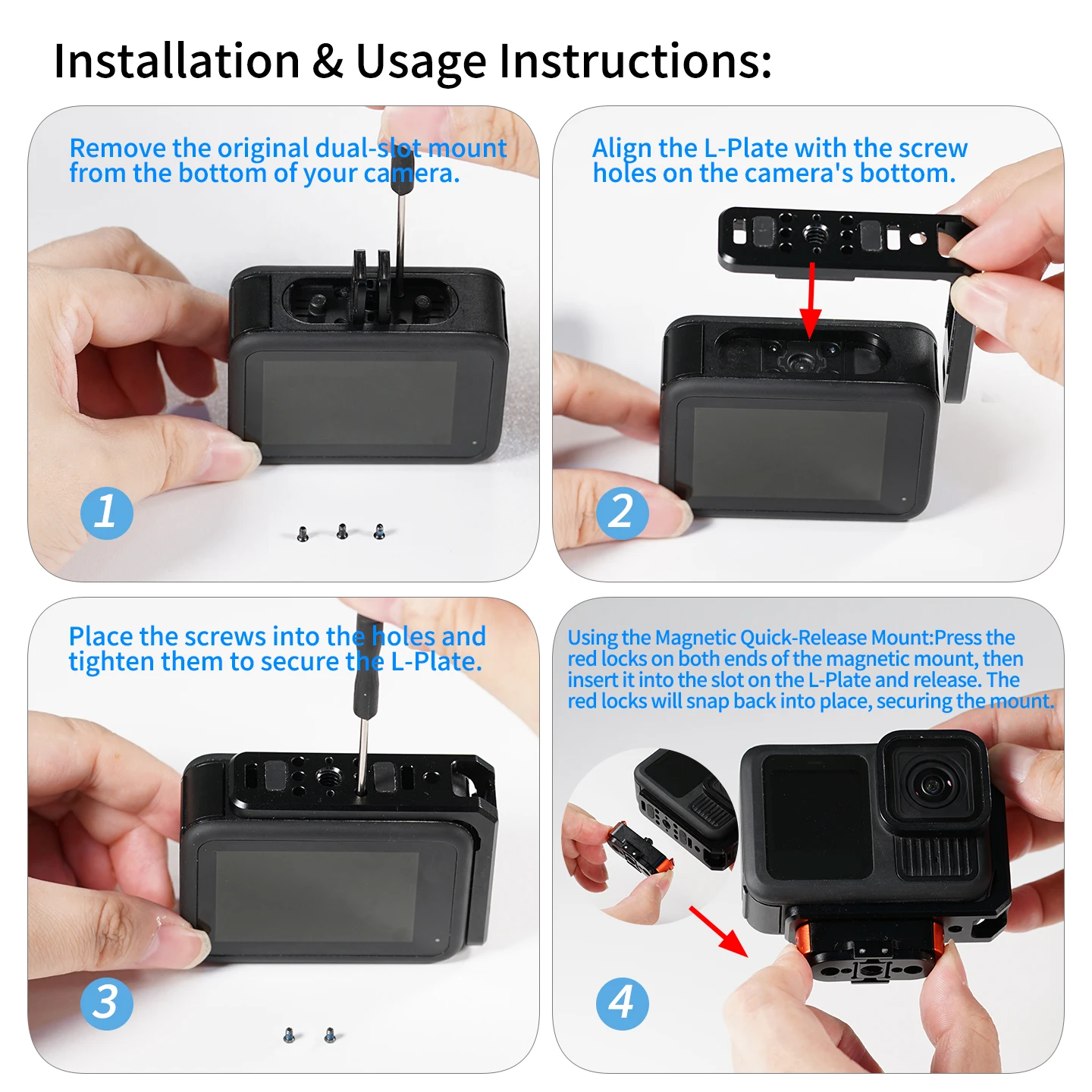 Magnetische Schnellwechselhalterung für GoPro 13 12 11 10 9 8 L Halterungsplatte 1/4" ARRI Fast Switch Horizontal Vertical Vlog Shooting – Detail 5