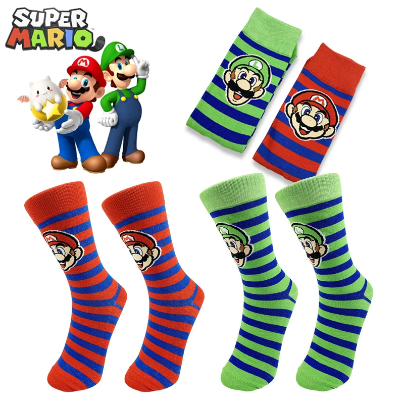 New Super Mario Bros Anime Cartoon Personality Socks Casual Fashion Cotton Funny Long Men Socks Large Size Stripe Socks For Men