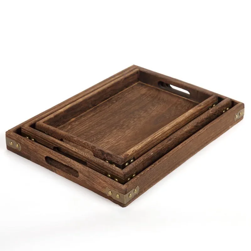 

Wood Serving Tray Platter Decorative Food Trays Coffee Table Breakfast Nesting Multipurpose Tray for Patio Versatile Tray Home