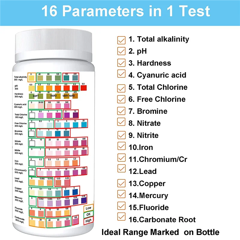 Comprehensive 16-in-1 Drinking Water Quality Test Kit with 50 Test Strips