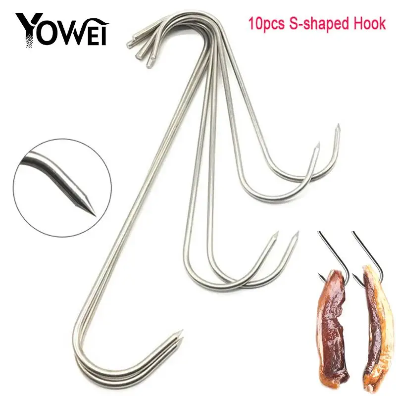 

10Pcs Stainless Steel S Hooks with Sharp Tip Butcher Meat Hook Tool for Hot and Cold Smoking Sausage Grill Duck Hanging Hooks
