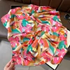 70cm Colorful Graffiti Silk Scarf Flowers and Leaves Square Scarfs Women's Trendy Versatile Clothing and Bag Decorative Scarf 4