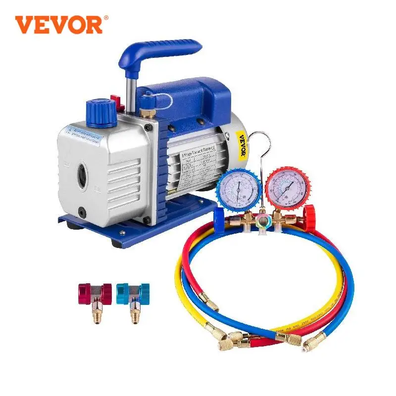 VEVOR 1.8-4.8CFM Refrigerant Vacuum Pump Kits HVAC Refrigeration 1/3 1/4 HP with Manifold Gauge for Household Air Conditioning