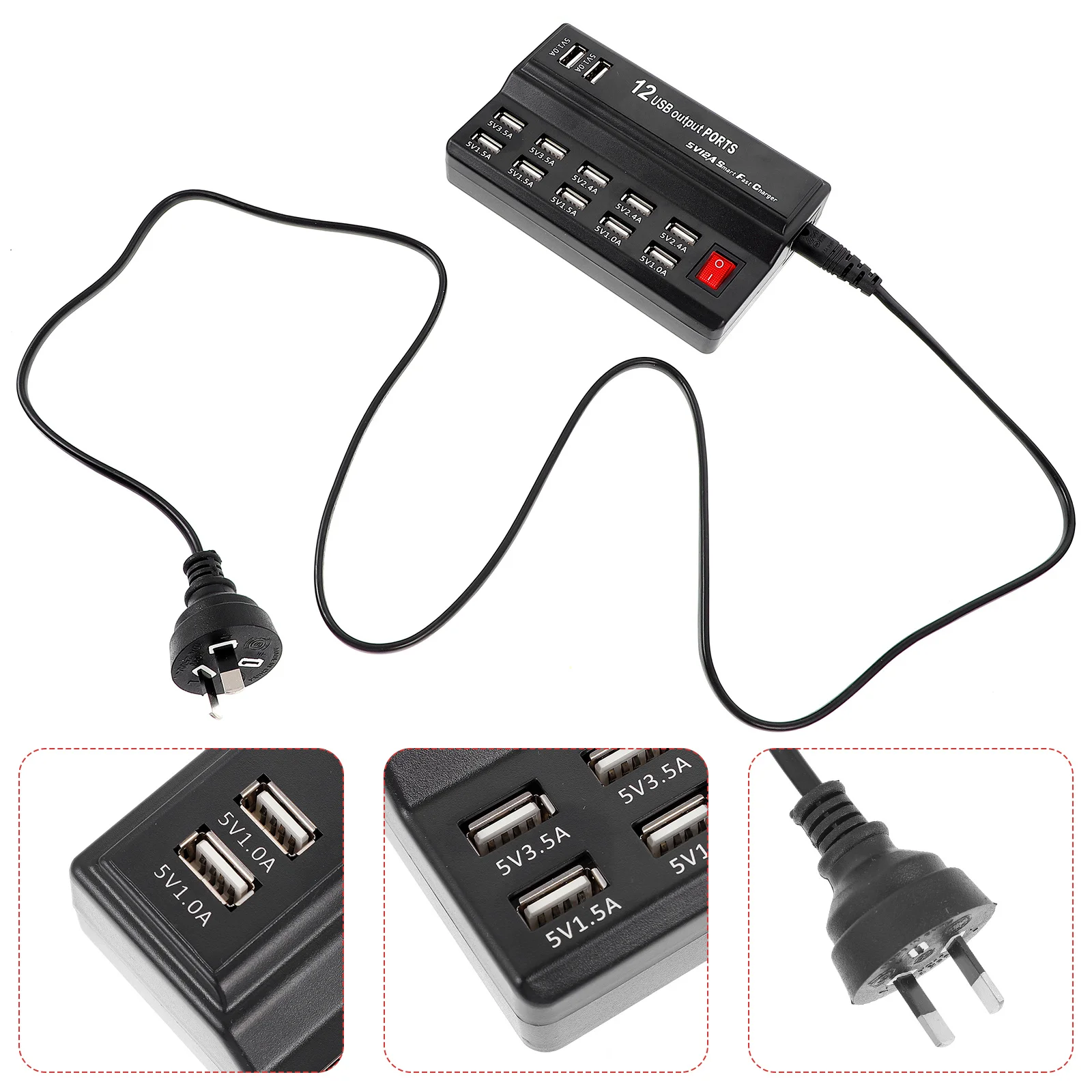 

Multi 12-Ports Quick USB Charge Station Adapter for Smart Phone Tablet (AU Plug)