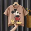 Mickey Print T-shirt Summer Clothing Solid Color Short Sleeve Tops Casual Simple Cartoon Cute Crewneck Base Shirt For Baby 3