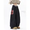 Loose Straight Leg Black Denim Jeans Unisex Wide Leg Pants American Street Style Grid Splicing Cuffed Couples High Quality