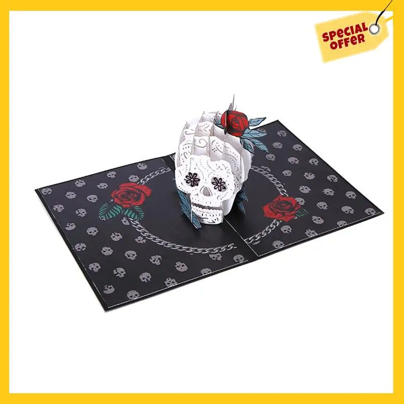 A45G-3D Halloween Greeting Card Festival Party Invitation Holiday Postcard Gift Skeleton Skull Rose Horror Greeting Card