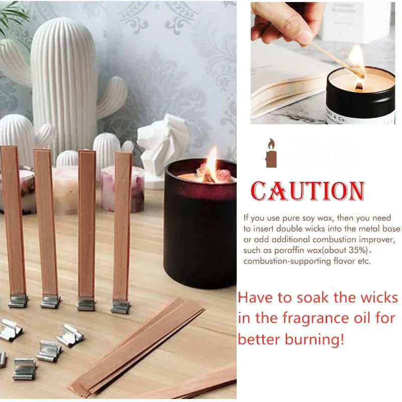 30Pcs Wood Candle Wicks with Iron Stand Candle Cores Environmental-Friendly Wick DIY Making Supplies Soy Parffin Wax Wick