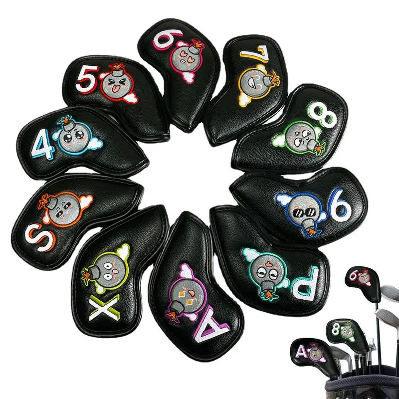 

10Pcs Portable PU Golf Club Iron Head Covers Protector Golfs Head Cover Golf Accessories Golf Putter Cover Golf Headcover
