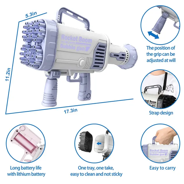 64 Holes 2022 New Automatic Machine Bubble Electric Gun Bazooka Kids Toy Gatling Bubble Summer Outdoor Water Toy for Children 3