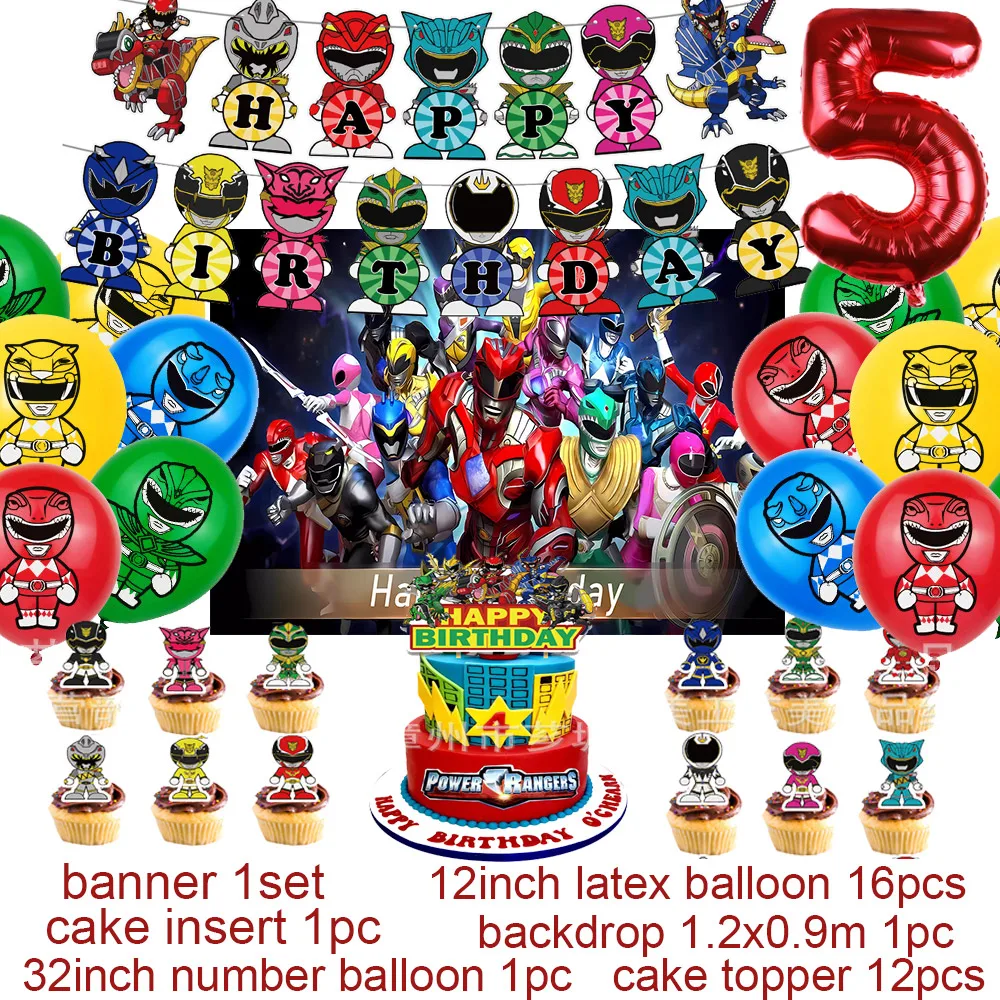 Cartoon Power Rangere&s Thema Geburtstag Party Hintergrund Luftballons Dekoration Hintergrund Foto Requisiten Banner Baby Dusche Kinder Geschenke – Detail 5