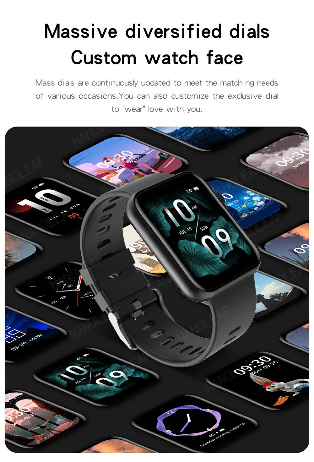 1.6Inches Smart Watch Multi-Scene Split-Screen Function Remote Control Camera Sleep Record Suitable For Android IOS Wristwatches