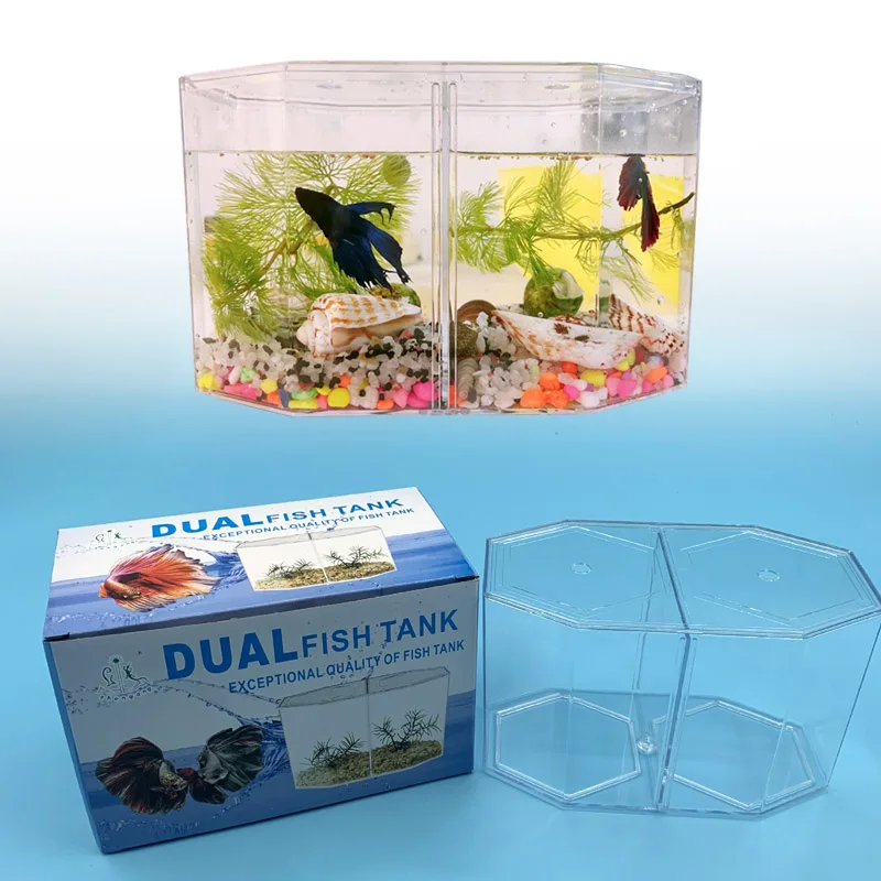 Aquarium Accessories Betta Fish Tank Small Fish Hatching Bowl with Bouble Compartment Box Isolation Room for Guppies Mixed Breed