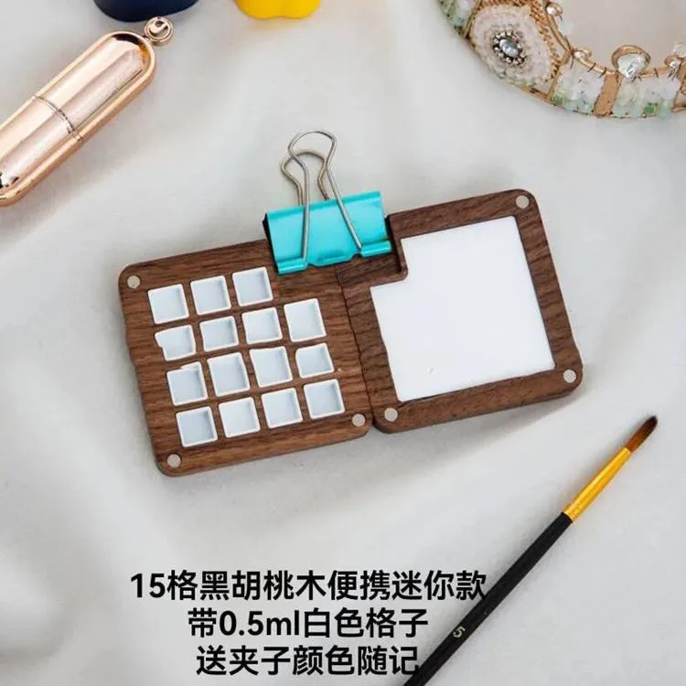 8/15 Grid Tragbare Skizzenbuch-Palette, Mini-Farbpalette aus Walnussholz, Reise-Aquarell-Etui zum Zeichnen, (ohne Farben) – Detail 8