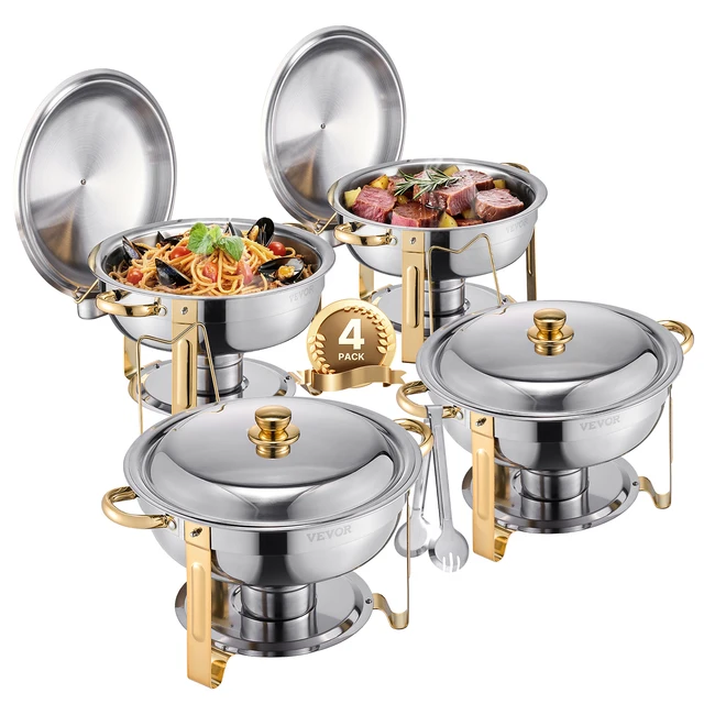 SucceBuy 4 Pack Chafing Dish Buffet Set Stainless Steel Chafer w/4 Full Size Pan Round Catering Warmer Server for Party Banquets 1 SucceBuy 4 Pack Chafing Dish Buffet Set Stainless Steel Chafer w/4 Full Size Pan Round Catering Warmer Server for Party Banquets 1