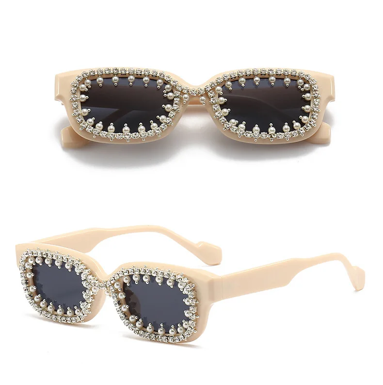 Vintage Rechteck Diamant Sonnenbrille Frauen Mode Luxus Perle Strass Punk Brillen weibliche Trends Kristall Sonnenbrille Männer – Detail 7