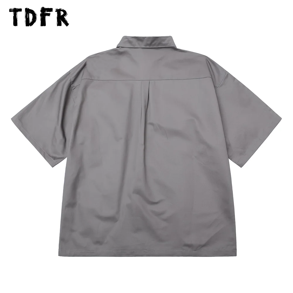 Pocket Embroidery Short Sleeve Shirts Mens Safari Style Summer Loose Half-Sleeve Lapel Half Zipper Shirts Men