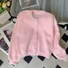 Autumn and Winter Lazy Knitted Jacket Imitation Mink Velvet Knitted Sweater Solid Color Round Neck Pearl Button Cardigan