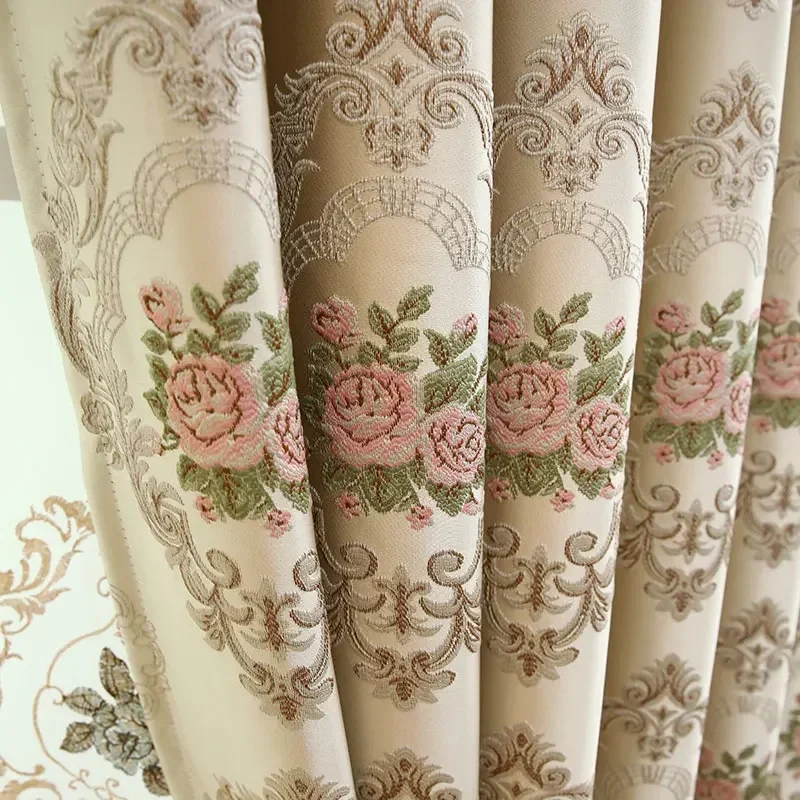 European-style Curtains Simple European Beige Living Dining Room Bedroom Two-story Full-shading Window Curtain Finished Product 2