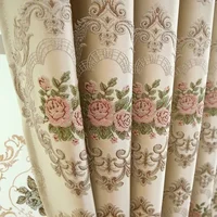 European-style Curtains Simple European Beige Living Dining Room Bedroom Two-story Full-shading Window Curtain Finished Product 2