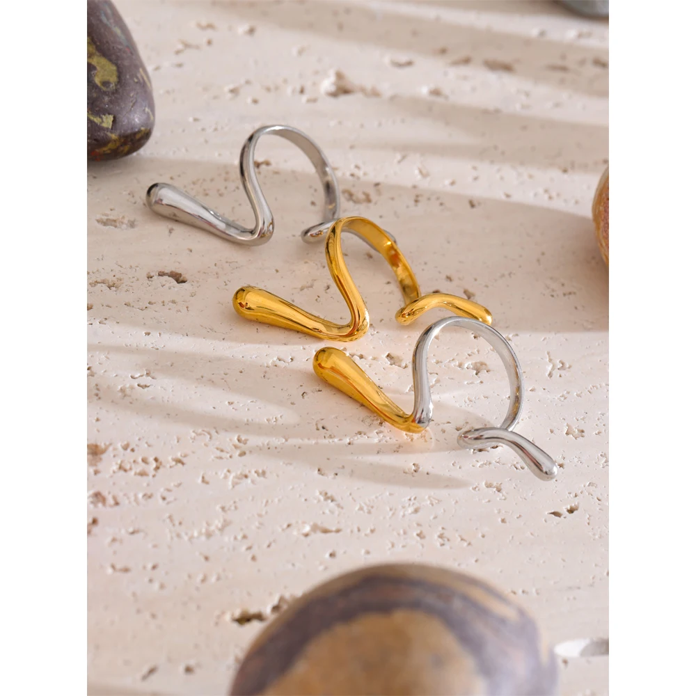 Yhpup Stainless Steel Twisted Irregular Adjustable Creative Fashion Ring