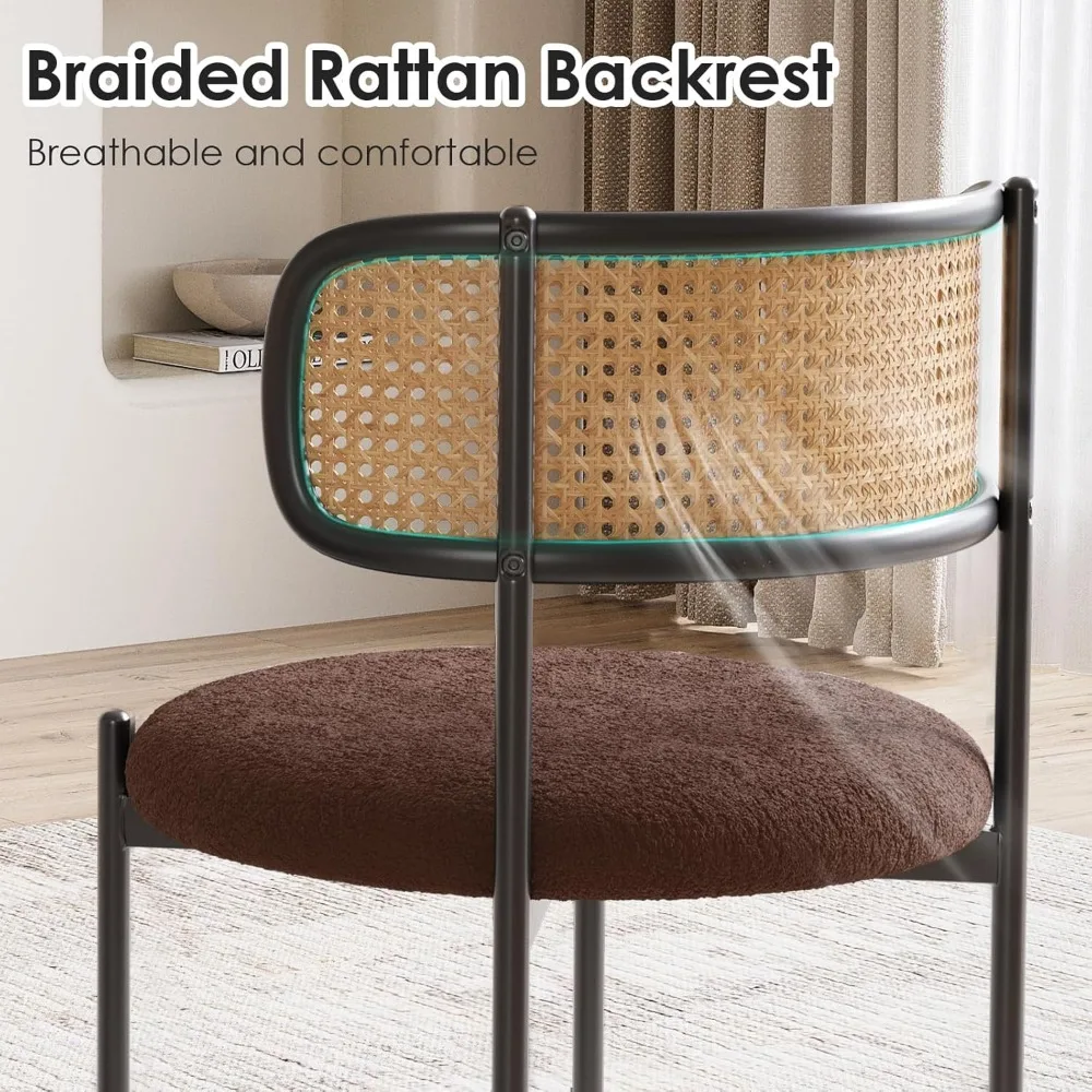 Kitchen Chairs Set of 2, Mid-Century Modern Dining Chairs,Kitchen Dining Room Chairs, Rattan Backrest Round Upholstered 4